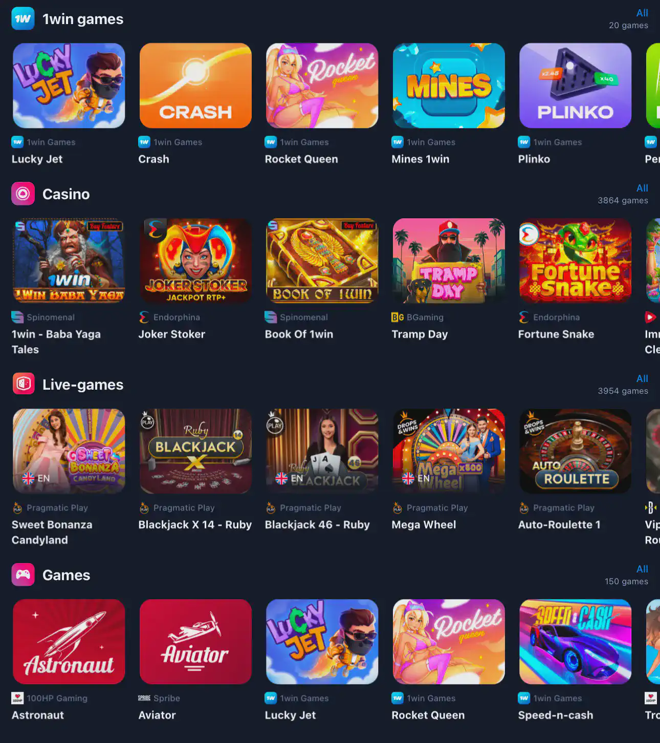 1win Casino games