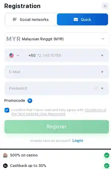 1win quick registration in Malaysia